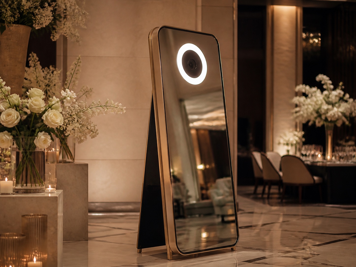 Elegante Spiegel-Fotobox in einem luxuriösen Hotel